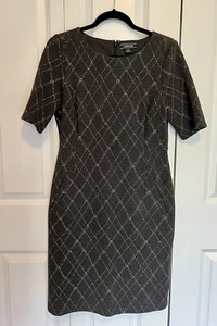 Lands' End Women's Dress Grey Diamond Ponte Sheath Short Sleeve Pockets Size 8 - Picture 1 of 11