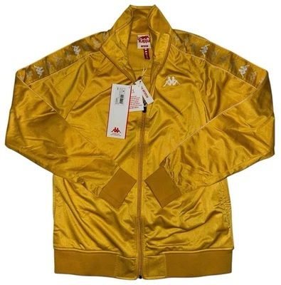 Chaqueta deportiva Kappa 222 Banda Dullow para hombre talla mediana amarilla blanca con logotipo cremallera Foto 1 de 4