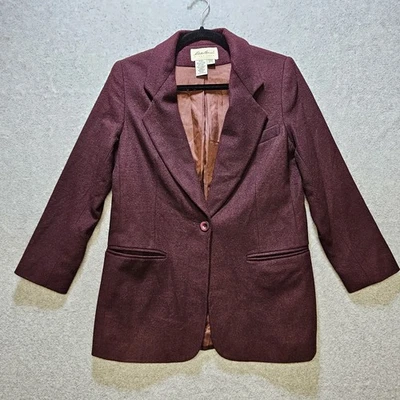 Blazer Eddie Bauer Para Mujer Talla XSP Borgoña Ciruela Lana Angora Mezcla Novio Largo Foto 1 de 4