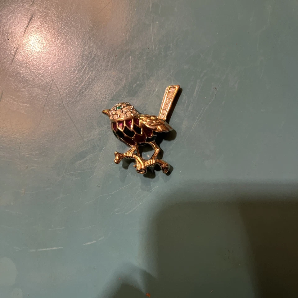 DE COLECCIÓN BROCHE/PIN ATTWOOD & SAWYER CRISTAL/ESMALTE CHAPADO EN ORO PETIRROJO/PÁJARO Foto 1 de 2