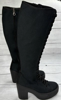 Bakers LaceUp Canvas Platform Knee Black Boots Made In Italy Size 38/7.5 - Image 1 of 4