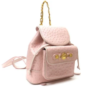 Gianni Versace Pink Ostrich Embossed Leather Backpack Sunburst Hardware Auth - Picture 1 of 8