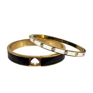 Bracciale Kate Spade Set 2 Braccialetti Oro Nero Bianco Strass Vanga Scintillante - Foto 1 di 15