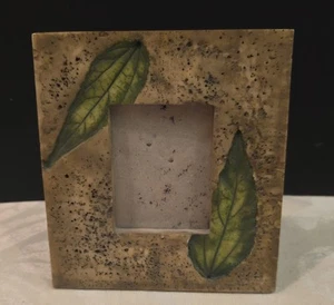Vtg Picture Frame Pressed Leaves Natural Stone Look 4.25"× 3.5"/2"×1.5" - Picture 1 of 11