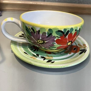 Italy Large Coffee Cup Soup Mug And Saucer Set Art Daco - Picture 1 of 13