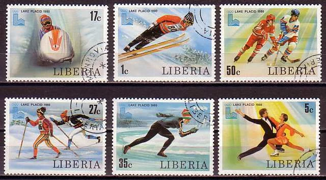 Liberia 1980 Mi 1168-73   Olympiade Lake Placid Olympics games used  hockey - Image 1 of 1