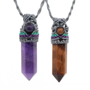 Natural Healing Crystal Quartz Stone Pendant Wrap Braided Macrame Rope Necklace - Picture 1 of 14