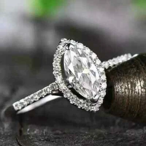 Lab-Created Diamond Marquise Cut 2Ct Women Engagement Ring 14k White Gold Plated - Picture 1 of 8