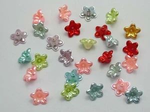 1000 Mixed Color Acrylic Pearl Bead Cap Bellflower Bell Flower Beads 10mm - Picture 1 of 6
