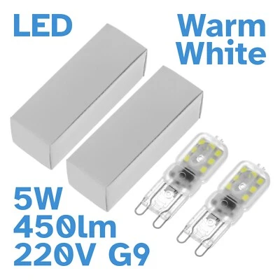 2pcs 5W G9 Warm White Clear LED Bi-Pin Light Bulb 450 lumens 220V - 240V - Image 1 of 3