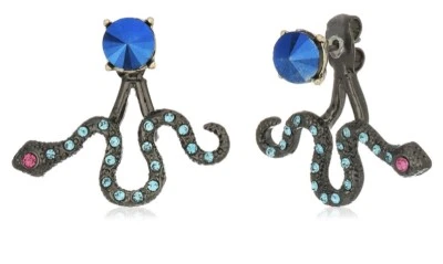 $28 Betsey Johnson Mystic Baroque stone snake front & back earrings F200 - Image 1 of 2