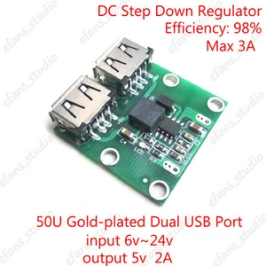 DC-DC Step-down Converter 9V/12V/24V to 5V 2A Dual USB Phone Charger Module - Picture 1 of 6