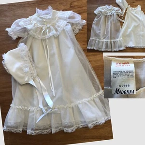 De colección MADONNA 3 PIEZAS Vestido de Bautizo Infantil Vestido Sin Mangas Gorro Punto Suizo Encaje 0-6M - Imagen 1 de 24