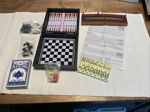 Mini 6 In 1 Travel Game Set Playing Card Dice Dominoes Cribbage Chess Backgammon - Picture 1 of 3