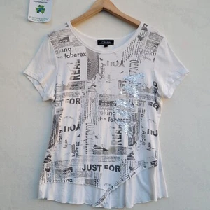 Minkas Short Sleeve T-Shirt Women Size L White Grey Jersey Top - Picture 1 of 8