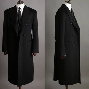 Men Long Overcoat Black Wool Blend Coat Winter Business Outwear Double Breasted - Picture 1 of 12