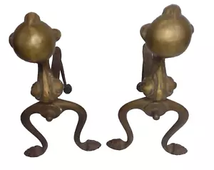 Victorian Fire Tools Stand Fire Dogs Solid Brass Ball in Claw Pair Antique Org - Picture 1 of 21