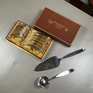 Box Set Of 6, Martin 90 Rostrrei Silverplate Cocktail Forks, Cake Server & Spoon - Picture 1 of 13