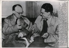 1949 Press Photo Lumir Civrny greets Communist Gerhart Eisler at airport, Prague