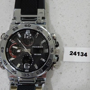 NEW PRICE! FOXBOX Analog/Digital Watch-Black Silicone Band w/ Silver Bezel-46mm - Picture 1 of 7