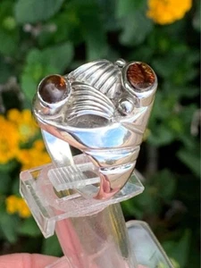 Anillo de plata esterlina y ágata de fuego grueso pesado hecho a mano vintage - Imagen 1 de 10