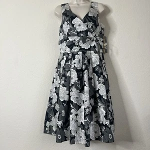 Donna Ricco Dress Women Floral Lined Zip Fit & Flare Sz 10 White|Black|Grey New - Picture 1 of 15