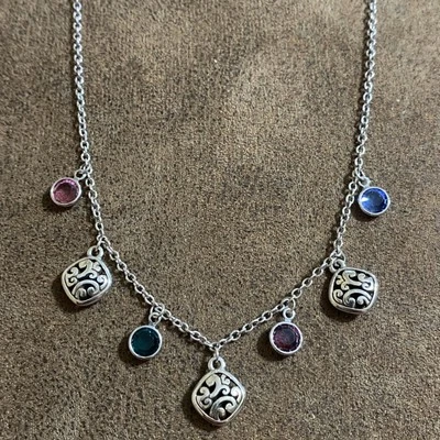 Hermoso Collar Brighton Elora Gemas Plata Multicolor Piedras Rosa Azul Verde Foto 1 de 4