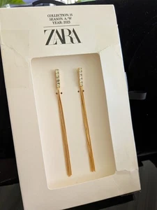 Pendientes Zara para mujer nuevos con etiquetas cascada estrás borla frontal y trasera dorada cascada - Imagen 1 de 9