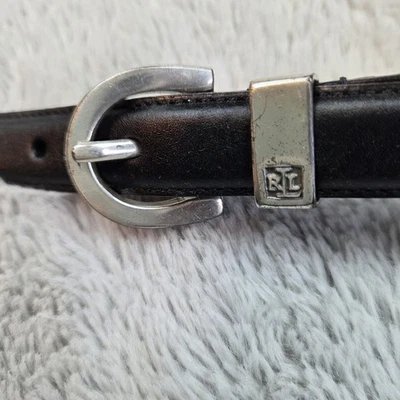 Cinturón Ralph Lauren para mujer XL negro cuero italiano ajustado hebilla plateada LRL Foto 1 de 4