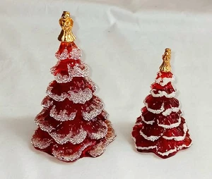 2 Fenton Red Amberina Flocked Christmas Trees W Gold Angel 4.5" & 3.5" Rare HTF - Picture 1 of 7