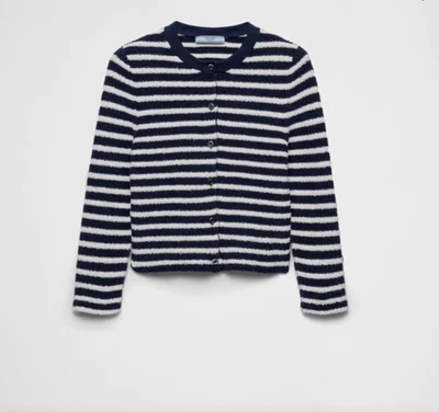 NWT PRADA Navy Blue/Natural Stripe Cotton Boucle Cardigan Sweater 40/US 4 - Image 1 of 4