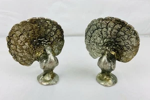 Vintage 2pc Patinaed Brass Peacock Figurine Paperweight Decor 3.75" Tall - Picture 1 of 9