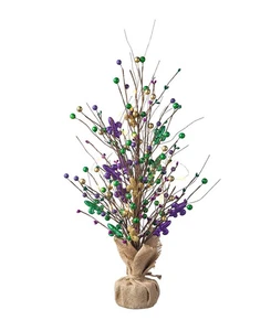 Glitzhome 21" H Lighted Mardi Gras Fleur-De-Lis Berry Table Tree - Picture 1 of 4