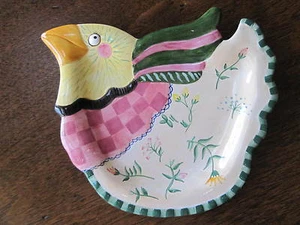 VINTAGE FITZ & FLOYD POLLO DESIGN ARTISTICO SERVIZIO PIATTO-CIOTOLA FORMA IRREGOLARE - Foto 1 di 12