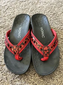 Ladies Vionic 380 High Tide Flip Flop Sandal US 6 UK 4 EU 37 Red Black Leopard - Picture 1 of 13