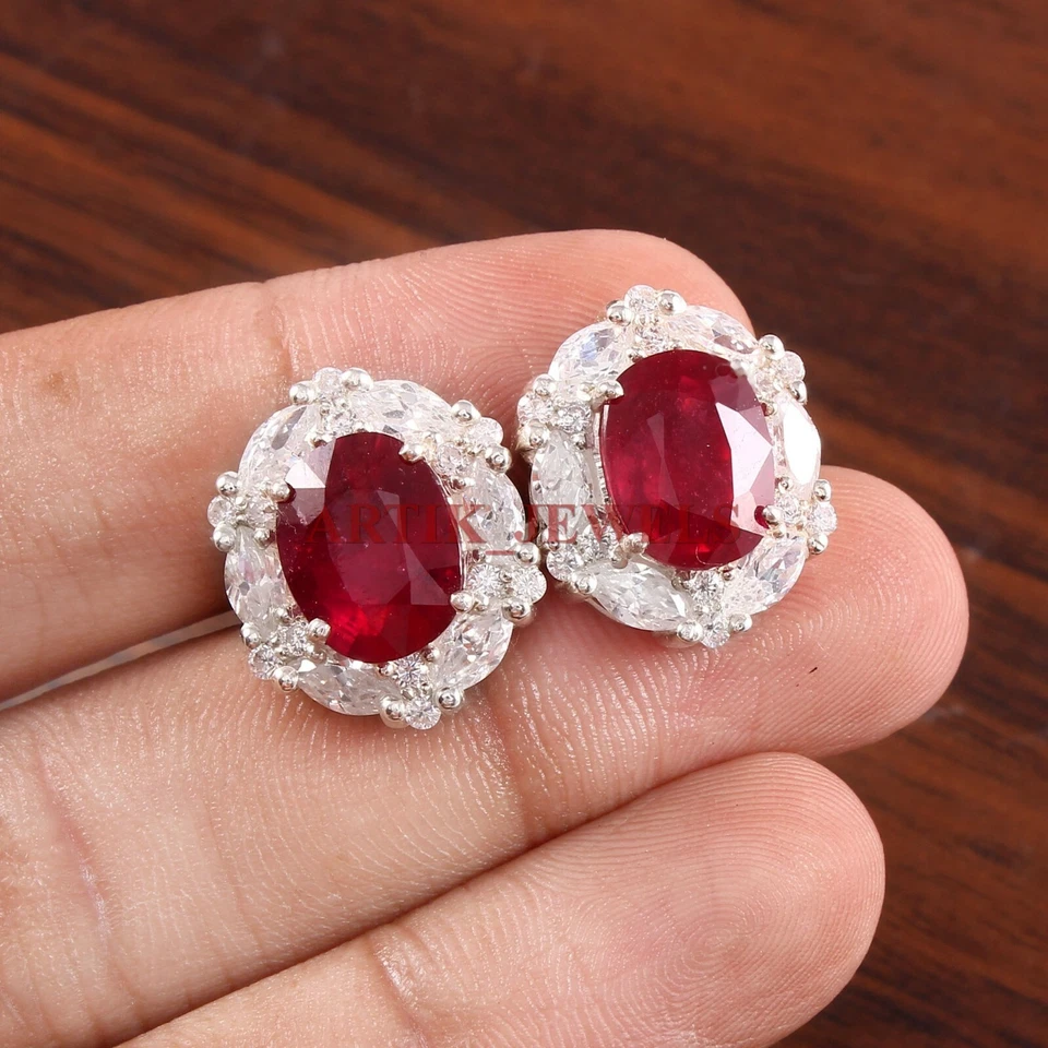 Heated Ruby Gemstone with 925 Sterling Silver Cufflink #4690 - Image 1 of 3
