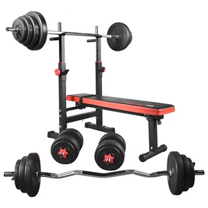TrainHard® Hantelbank klappbar m. Gewichten: Langhantel, Kurzhantel & Curlstange - Bild 1 von 13