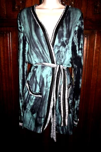 Gimmicks Hebilla Abrigo Plumero Chaqueta XL Punto Aqua Negro Boho Hippy Nuevo Con Etiquetas - Imagen 1 de 16