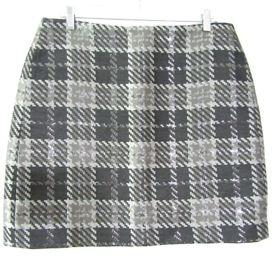 Ann Taylor LOFT Mini Skirt Size 12P Black Silver Metallic A-line Lined Short NEW - Image 1 of 4