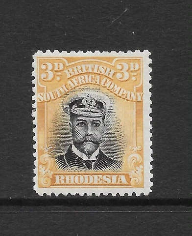 RHODESIA SCOTT 124 MH FINE - 1913 3p ORG YELLOW & BLACK ISSUE - KING GEORGE V Cover