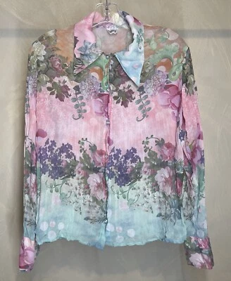 Camisa floral Love Amour feminina vintage manga longa colarinho Art Deco, EUA|Tamanho:S - Imagem 1 de 4