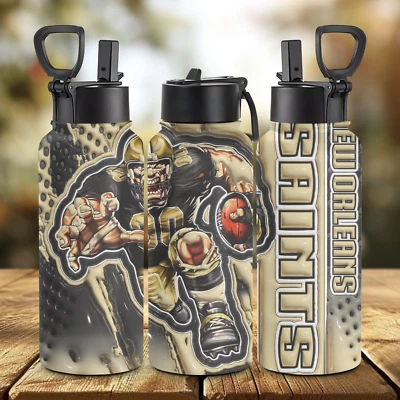 Botella de agua deportiva New Orleans SAINTS 32 oz con frasco aislante de paja y mango Foto 1 de 3