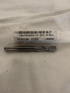 Cleveland C60936 Carbide End Mill,Ball Nose 1/4x1/4x3/4x2 1/2 2Flt USA - Picture 1 of 6