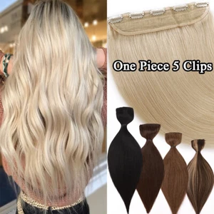 One Piece Clip In 100% Real Human Hair Extensions 3/4 Full Head THICK Long Blond - Picture 1 of 37
