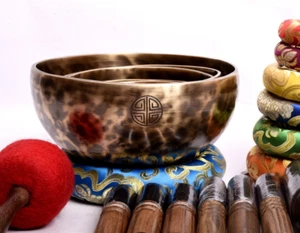 4-8 Zoll Vollmond Schüssel 7er Set - Handgefertigt Tibetisch Vollmond Schüssel Set - Heilset - Bild 1 von 9