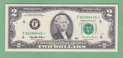 U.S. 2 Dollar  Series   1995   Note FR 1936 F*  UNCIRCULATED - Image 1 of 2