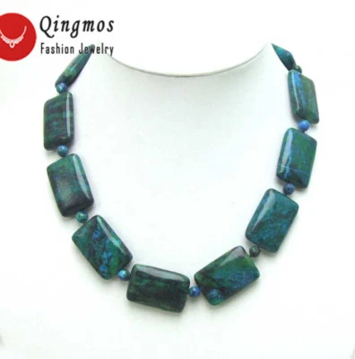 Collar de crisocola verde natural rectangular 30*20 mm para mujer gargantillas de piedra 18" Foto 1 de 4