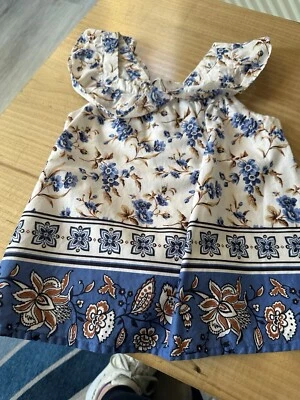 Janie and Jack Girl Floral Smocked Ruffle Sleeve Top Blouse Blue Floral Size 5 - Image 1 of 4