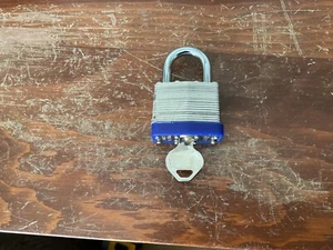 Laminated Steel Padlock with Key, Lock 1-1/4 in Wide Lock Body - Picture 1 of 6