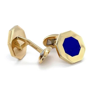 HIGH END! W.DEUTSCHLAND EDELSTEIN LAPIS MANSCHETTENKNÖPFE MASSIV 18K GELBGOLD - Bild 1 von 7